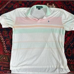 XL Vintage Knights of Round Table Pink, teal, orange,and White Polo Shirt